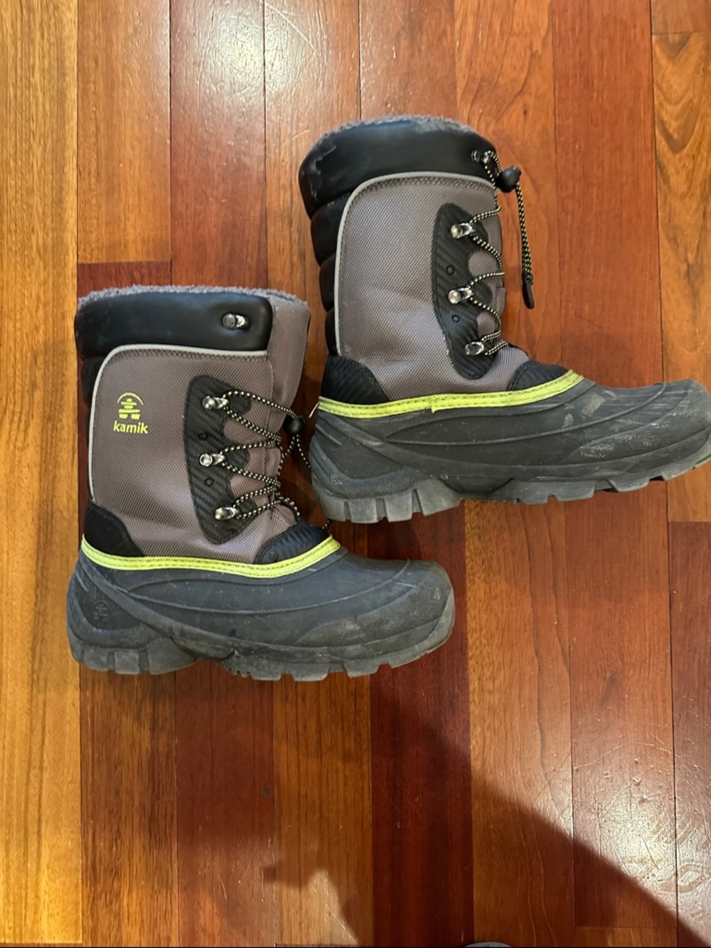 Kamik Kids Gray Boots with Lime Trim Waterproof Snow Boots